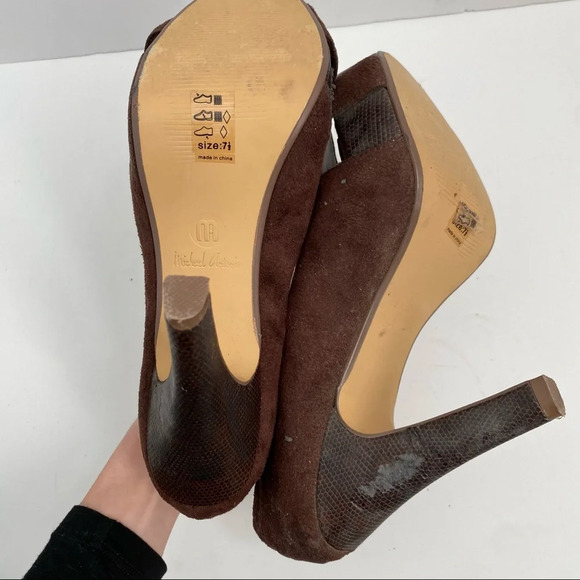 Michael Antonio Brown Suede Peep Toe Platform Heels - Picture 3 of 13